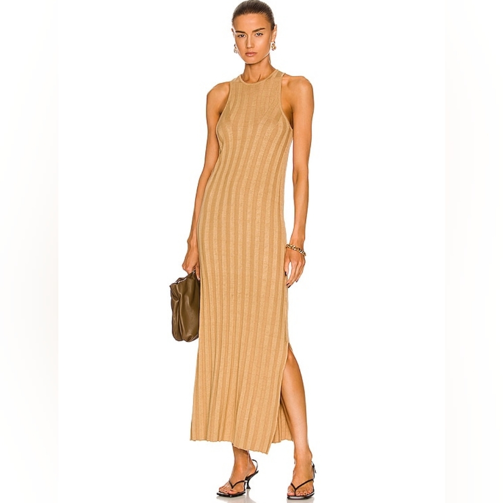 Loulou Studios | Brown/Beige Silk/Linen Midi Dress